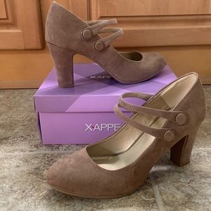 Mary Jane Taupe Suede Heels
